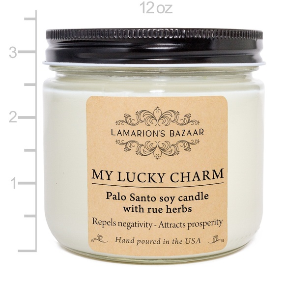 MY LUCKY CHARM- Palo Santo Scent - 100% Soy Candle with Rue herbs for Good Luck - Picture 4 of 8